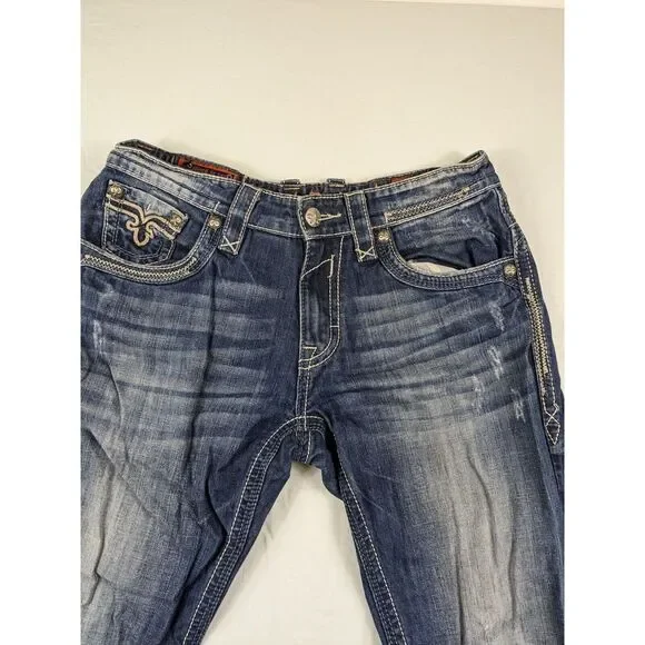 Buckle Rock Revival Troy Relaxed Straight Jeans Mens Size 34 Blue‎ Denim Western